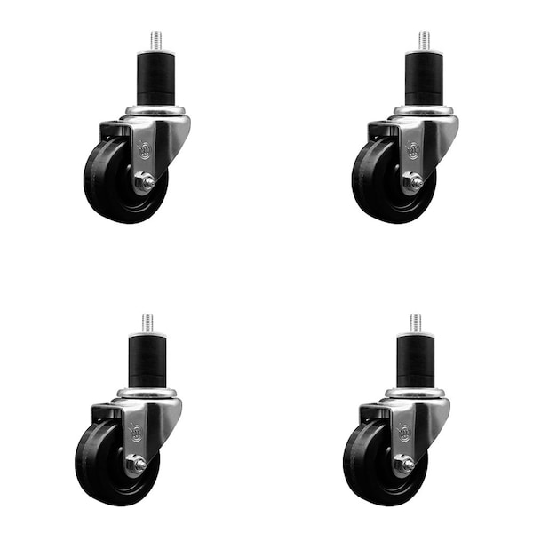 3'' Phenolic Wheel Swivel 1-1/2'' Expanding Stem Caster Set, 4PK